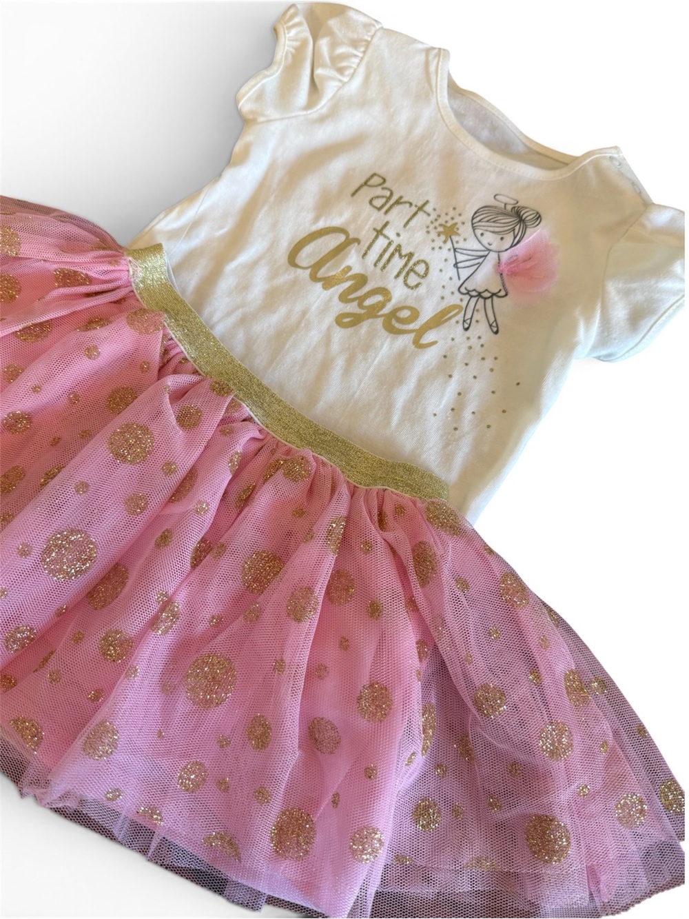 Baby Grand Signature 12 Months 2 Piece Pink Angel Gold Polka Dot Skirt Outfit